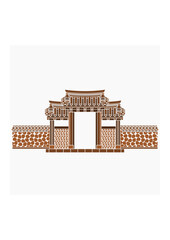 Editable Flat Monochrome Style Vector Illustration of Traditional Korean Hanok Gate Building for Artwork Element of Oriental History and Culture Related Design