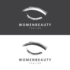 Eyelash Logo, Women's Eye Beauty Salon Simple Design with Line Model, Vector Templet Icon