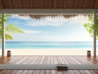 Indoor yoga space overlooking the ocean. Veranda.