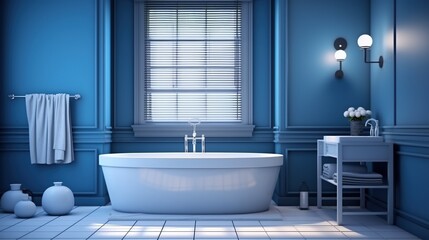 Fototapeta na wymiar Bathroom, blue monochrome colors. Interior design