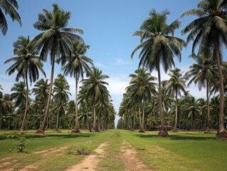 A forest of coconut trees. Palm.