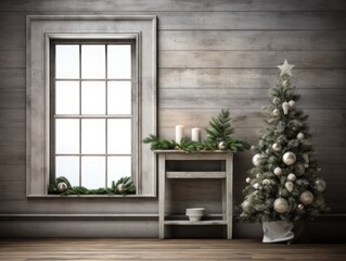 Farmhouse style with distressed wood, vintage ornaments, and simple greenery. Christmas and New Year celebrations in the countryside.