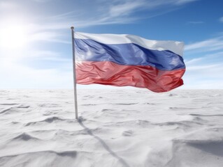 Naklejka premium The Russian flag planted in the frozen Arctic wilderness