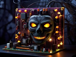 Haunted Circuit Board: Halloween Tech Spectacle Generated by AI