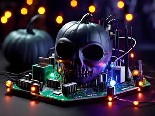 Haunted Circuit Board: Halloween Tech Spectacle Generated by AI