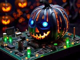 Haunted Circuit Board: Halloween Tech Spectacle Generated by AI