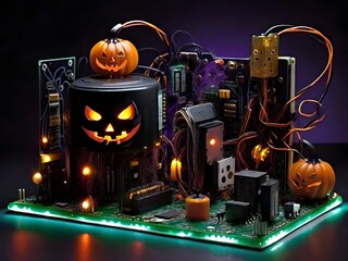 Haunted Circuit Board: Halloween Tech Spectacle Generated by AI