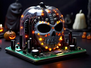 Haunted Circuit Board: Halloween Tech Spectacle Generated by AI