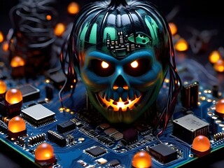 Haunted Circuit Board: Halloween Tech Spectacle Generated by AI