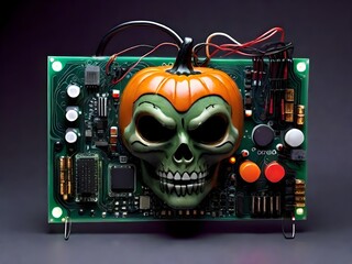 Haunted Circuit Board: Halloween Tech Spectacle Generated by AI