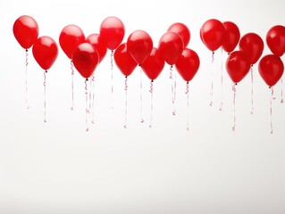 Red balloons on a white background. Playful and festive mood.
