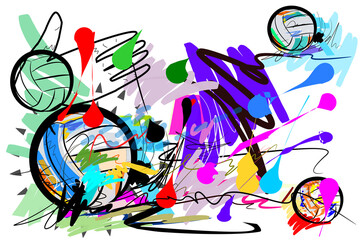 volleyball sport art and brush strokes style hand brock ball