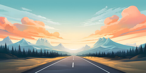 Road with nature landscape illustration background