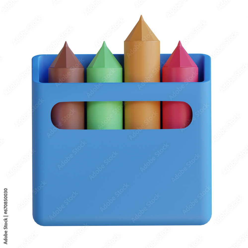 Poster 3d colorful crayons set with a variety of bright colors. 3d illustration, 3d element, 3d rendering. 