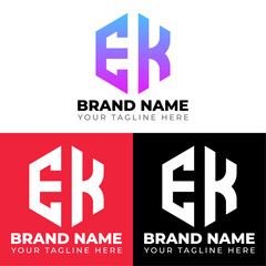 E K Double Letters Polygon Logo, Two letters E K logo design, Minimalist creative vector logo design template