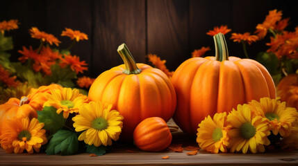 Naklejka na ściany i meble Thanksgiving decorative background with pumpkins