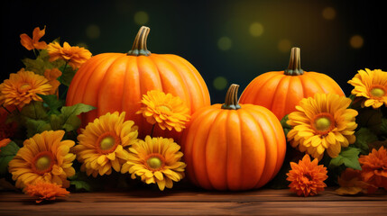 Naklejka na ściany i meble Thanksgiving decorative background with pumpkins