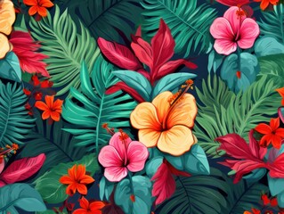 Vibrant ornaments, tropical flowers, and bright colors