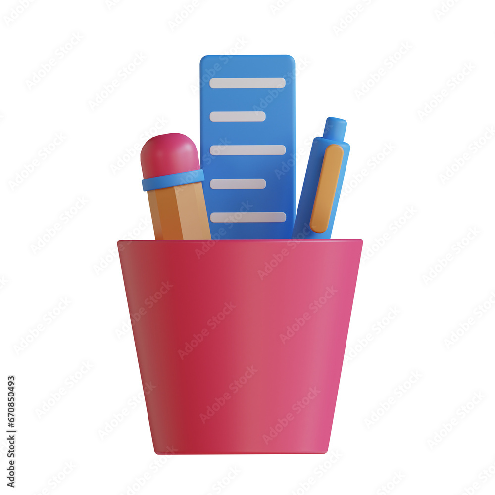 Poster 3d pencil holder with minimalist design and spacious storage capacity for work desk. 3d illustration