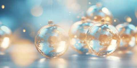 Fototapeta na wymiar Abstract glowing Christmas background with golden and blue spheres