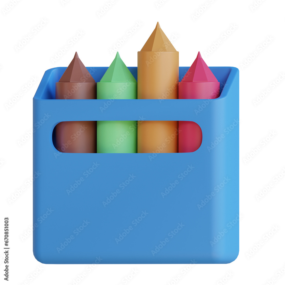 Poster 3d colorful crayons set with a variety of bright colors. 3d illustration, 3d element, 3d rendering. 