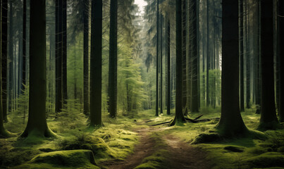 Obraz premium a detailed photo showing photo beautiful shot of a forest with tall green trees