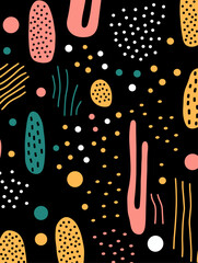 Lines dots shapes floral seamless pattern background. Good for fashion fabrics, children’s clothing, T-shirts, postcards, email header, wallpaper, banner, posters, events, covers, and more.