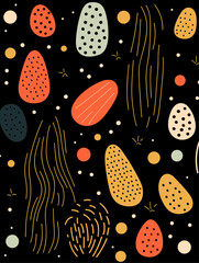 Lines dots shapes floral seamless pattern background. Good for fashion fabrics, children’s clothing, T-shirts, postcards, email header, wallpaper, banner, posters, events, covers, and more.