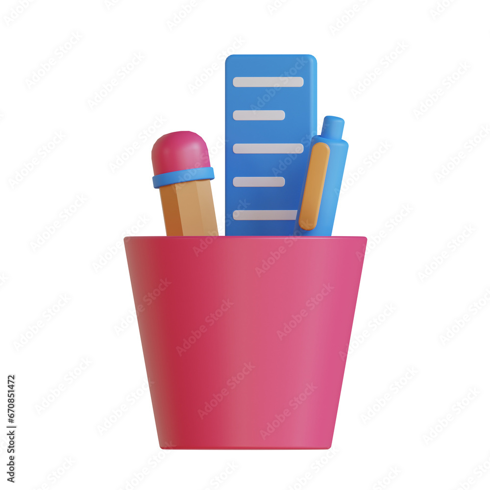 Poster 3d pencil holder with minimalist design and spacious storage capacity for work desk. 3d illustration