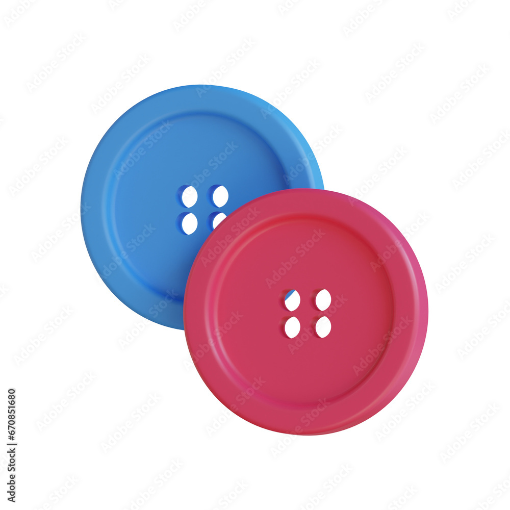 Poster red blue buttons 3d with an attractive color combination for sewing projects or crafts. 3d illustrat