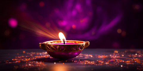 Happy Diwali  Clay Diya lamps lit during Dipavali, the Hindu festival of lights celebration, Generative AI