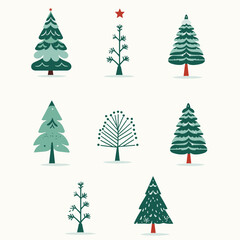 Obraz premium Christmas Winter holiday flat illustration Christmas tree boho Hand drawn Christmas trees vector pattern . Green fir trees