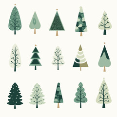 Christmas tree boho Christmas Hand drawn Christmas trees vector pattern . Green fir trees. Winter holiday flat illustration