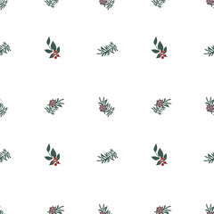 Seamless pattern with leaves and Christmas tree branch