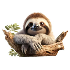 Fototapeta premium Sloth lying in tree on transparent background