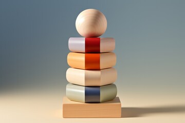 Minimalist white wooden stacking toy, promoting motor skills development in a neutral color palette, Generative AI