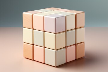 Pastel beige shape sorting cube, promoting cognitive development and problem-solving skills in a neutral color scheme, Generative AI
