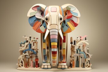 astel beige wooden animal puzzle, combining education and play in a neutral color scheme, Generative AI