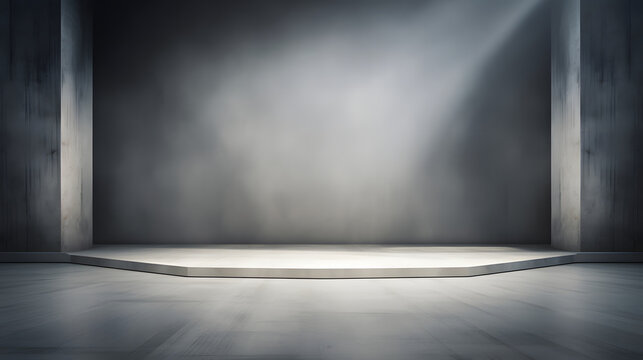 empty stage with concrete wall and spotlights
