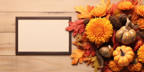 Naklejka na ściany i meble Thanksgiving card mockup, top view