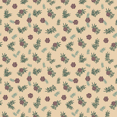 Seamless pattern with cones and Christmas tree branch