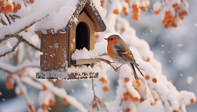 birdhouse on a snowy day