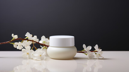 Obraz na płótnie Canvas Cream Jar. Cosmetic template aroma copy space. Presentation concept. Commercial mockups. Ai generative
