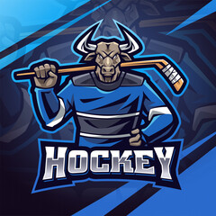 Bull hockey esport mascot logo design