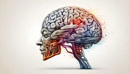  digital illustration of a human brain in profile, with different colors vividly representing the various parts of the brain, providing a visually engaging exploration of human neuroanatomy.