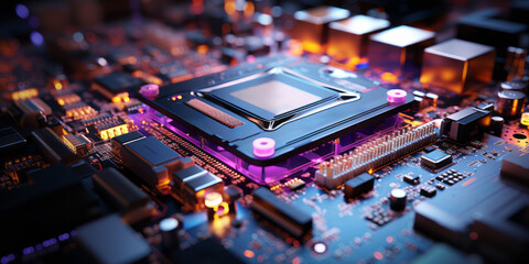 Fototapeta na wymiar Closeup hardware background of motherboard. Circuit cpu microchip digital. Ai generative illustration