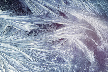 ice patterns on the window close-up
