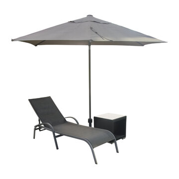Cutout of an isolated pool chair, table and umbrella with the transparent png  