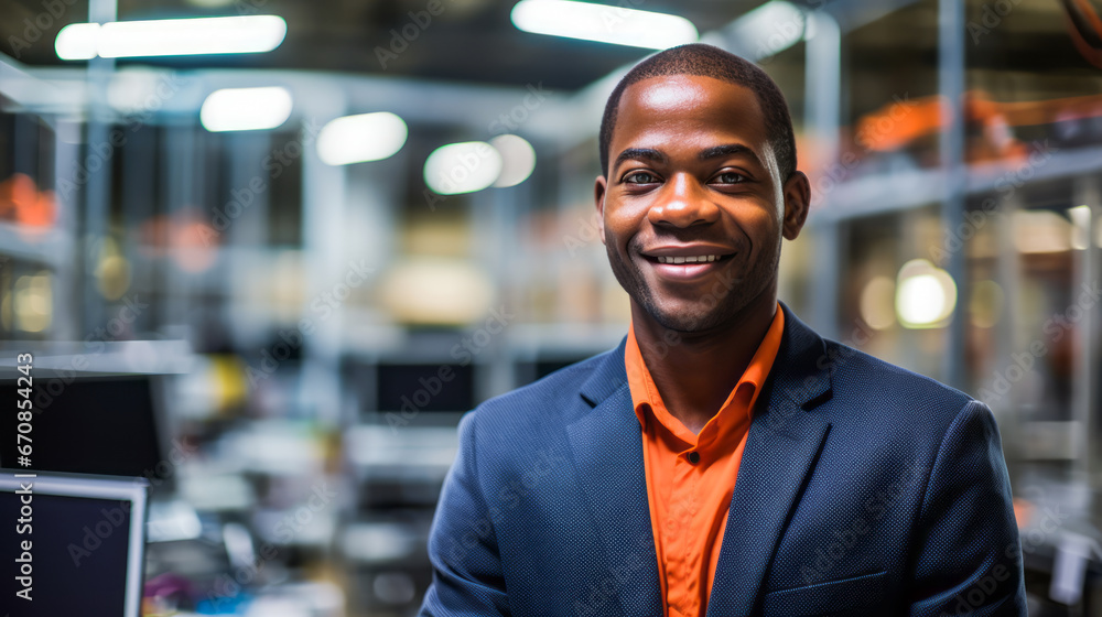 Aufkleber portrait of african american system administrator. data center engineer server computer. server room