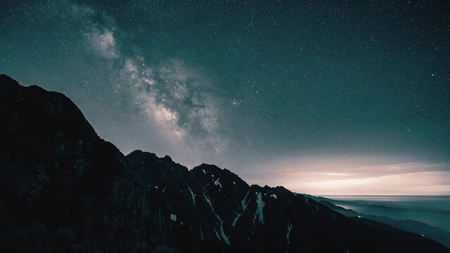 Landscape view of the starry sky mountains milky way, time-lapse footage